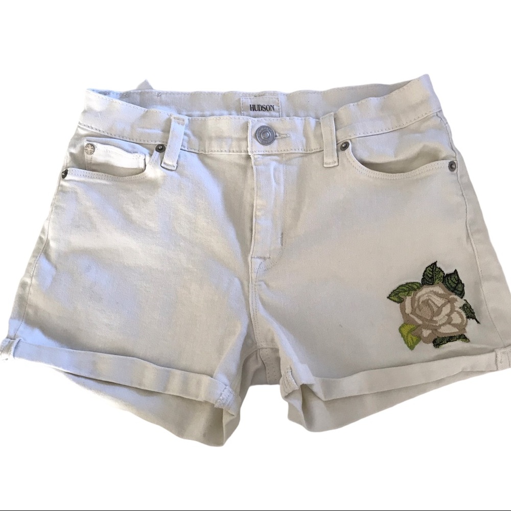 Hudson Asha Mid Rise Cuffed Shorts Sz 26 White
